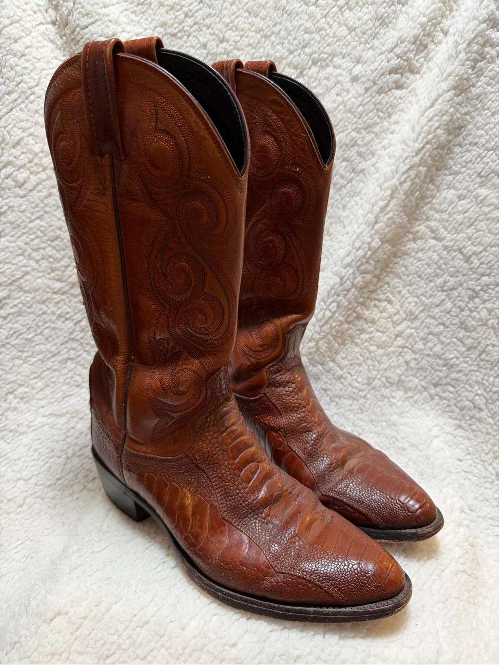 Dan Post Vintage Genuine Ostrich Leg Brown Western Cowboy Boots Mens Size 8.5 D